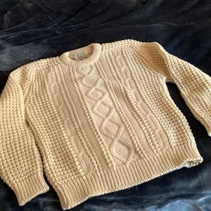 Men’s Large Aran-knit, wool, crew-necked sweater